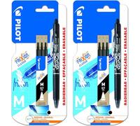 PILOT FriXion Ball Clicker Heat/Friction Erasable Retractable Rollerball Pen + Refills - 0.7mm Nib Tip, 0.35mm Line - Black Ink - Blister Cards of 2 Pens + 6 Refills