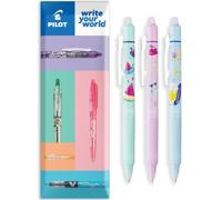 PILOT FriXion Ball Clicker Pool Party Erasable Gel Pen, Pack of 3 | Retractable Rollerball with Thermosensitive Ink, Medium 0.7mm Nib, Special Edition, Soft Green, Pink & Blue, Multicolour Ink