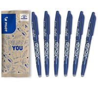 PILOT FriXion Ball 0.7 Set - 6 Pieces - Blue Colour - Erasable Rollerball Pen 0.4mm Line Width, Comfortable Write Guide for Learning to Write - Thermosensitive Ink with Replaceable Refill