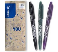 PILOT - Set of 3 FriXion Ball 07 - Erasable Thermosensitive Ink Pen - Refillable Roller Pen - Black, Green, Purple - Medium Tip