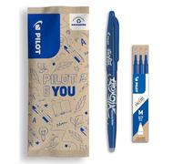 PILOT - Set of 1 Frixion Ball + 1 set of 3 refills - Erasable pen with heat-sensitive ink - Refillable rollerball pen made from recycled plastic - Blue - Medium tip