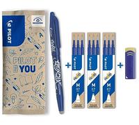 PILOT - FriXion Ball Erasable Pen Set - Medium 0.7mm Tip Rollerball - 1 x Blue Pens, 3 x Blue Refills & FriXion Ink Remover
