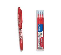 PILOT - FriXion Ball Erasable Pen Set - Medium 0.7mm Tip Rollerball - 1 x Red Pens, 3 x Red Refills