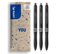 PILOT - Set of 3 FriXion Ball 07 Plus - Erasable Roller Pen - Retractable and Refillable - Made from Recycled Plastic - Black, Blue, Red - Medium Tip