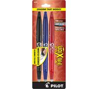 PILOT FriXion Ball Erasable & Refillable Gel Ink Stick Pens, Fine Point, Black/Blue/Red Inks, 3-Pack (31557)