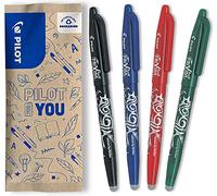 PILOT - FriXion Ball Erasable Rollerball Pen 0.7mm - Assorted - Pack of 4 | WRITE & ERASE: 0.7mm erasable rollerball pens in blue, black, green and red for smooth notes and easy corrections.
