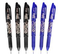 Pilot FRIXION Ball Erasable Rollerball Pen - 1.0mm Broad Tip - Pack of 6 - Black and Blue Ink
