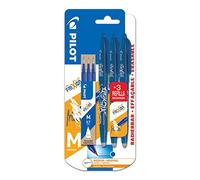 PILOT Frixion Ball Erasable Rollerball Pens FR7 - Medium 0.7mm Nib Tip - Blister Pack of 3 Pens + 3 Refills - Blue Ink