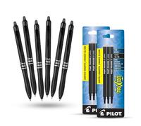 Pilot Frixion Ball Plus Black Erasable Rollerball Pens 0.7mm Medium Tip Pack of 6 Pens & 6 Ink Refills Thermosensitive Ink Clean Erasing Smooth Writing Durable Plastic Body for Office & School