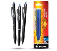 Pilot Frixion Ball Plus Blue Erasable Rollerball Pens 0.7mm Medium Tip Pack of 3 Pens & 3 Ink Refills Thermosensitive Ink Clean Erasing Smooth Writing Durable Plastic Body for Office & School