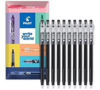 PILOT FriXion Ball Stick 07-0.7mm Nib Tip - Erasable Gel Ink Pens - Pack of 10 In Envelope Gift Packaging (Black)