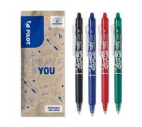 PILOT - FriXion Clicker Erasable Pen 0.7mm - Assorted Ink - Pack of 4 | WRITE & ERASE: 0.7mm erasable rollerball pens in black, blue, red and green with a convenient retractable clicker design.