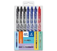 PILOT FriXion Clicker Fine Erasable Friction Rollerball Pen - Retractable Tip 0.7mm Nib 0.35mm Line Width - Wallet Pack of 7 - Black, Blue, Red