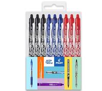 Pilot FriXion Clicker Fine Erasable Friction Rollerball Pen - Retractable Tip 0.7mm Nib 0.35mm Line Width - Wallet Pack of 9 - Black, Blue, Red