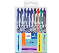 Pilot FriXion Clicker Fine Erasable Friction Rollerball Pen - Retractable Tip 0.7mm Nib 0.35mm Line Width - Wallet Pack of 9 - Essentials Set