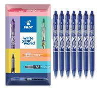 PILOT FriXion Clicker Fine Erasable Friction Rollerball Pen - Retractable Tip 0.7mm Nib 0.35mm Line Width - Pack of 7 Pens in Envelope Gift Packaging - Blue