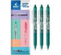 PILOT FriXion Clicker Fine Erasable Friction Rollerball Pen - Retractable Tip 0.7mm Nib 0.35mm Line Width - In Envelope Gift Packaging - Pack of 3 - Green Ink