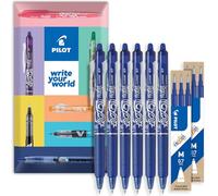 PILOT FriXion Clicker Fine Erasable Friction Rollerball Pen - Retractable Tip 0.7mm - Pack of 6 Pens + 6 Refills - Blue Ink - In Envelope Gift Packaging