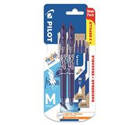 Pilot Frixion Clicker - Retractable Erasable Gel Ink Pens - Blue Ink - Medium 0.7mm Nib - Blister Pack of 2 + 6 Bonus Refills