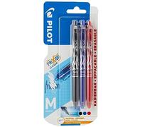 Pilot Frixion Clicker Retractable Erasable Rollerball, 0.7 mm Tip - Black/Blue/Red, Pack of 3