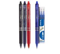 Pilot FriXion Clicker Rollerball Pen Gel Ink Ball Tip Erasable Push Button Set of 4 Black / Blue / Red / Blue / Black + 3 Blue Refills