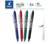 Pilot Frixion Clicker Set of 4 Erasable Pens Black Blue Red and Green 4018