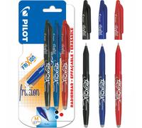 Pilot FriXion Erasable Rollerball Pen 0.7 mm Medium Tip Pack of 3 Black Blue Red