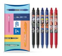 PILOT FriXion Heat/Friction Erasable Rollerball Pen FR7 Ball - Naruto Shippuden Limited Edition - Medium Line 0.7mm Tip Nib - Black, Blue, Red (Clicker, 6)