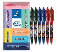 PILOT FriXion Heat/Friction Erasable Rollerball Pen FR7 Ball - Naruto Shippuden Limited Edition - Medium Line 0.7mm Tip Nib - Black, Blue, Red (Click-Off Cap, 6)