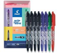 PILOT Frixion Heat/Friction Erasable Rollerball Pen FR7 - Medium Line 0.7mm Tip Nib - Black, Blue, Red & Green Ink - Pack of 8 Pens in Envelope Gift Packaging
