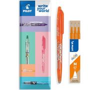 PILOT Frixion Heat/Friction Erasable Rollerball Pen FR7 - Medium Line 0.7mm Tip Nib - In Envelope Gift Packaging - Pack of 1 Pen + 3 Refills (Orange)