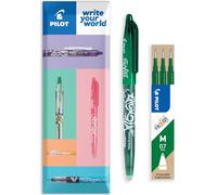 PILOT Frixion Heat/Friction Erasable Rollerball Pen FR7 - Medium Line 0.7mm Tip Nib - In Envelope Gift Packaging - Pack of 1 Pen + 3 Refills (Green)
