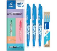 PILOT Frixion Heat/Friction Erasable Rollerball Pen FR7 - Medium Line 0.7mm Tip Nib - In Envelope Gift Packaging - Pack of 3 Pens + 3 Refills (Light Blue)