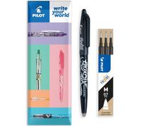 PILOT Frixion Heat/Friction Erasable Rollerball Pen FR7 - Medium Line 0.7mm Tip Nib - In Envelope Gift Packaging - Pack of 1 Pen + 3 Refills (Black)