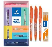 PILOT Frixion Heat/Friction Erasable Rollerball Pen FR7 - Medium Line 0.7mm Tip Nib - In Envelope Gift Packaging - Pack of 3 Pens + 3 Refills (Orange)