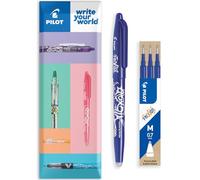 PILOT Frixion Heat/Friction Erasable Rollerball Pen FR7 - Medium Line 0.7mm Tip Nib - In Envelope Gift Packaging - Pack of 1 Pen + 3 Refills (Blue)