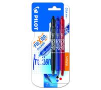 Pilot Frixion Clicker Retractable Erasable Rollerball, 0.7 mm Tip - Black/Blue/Red, Pack of 3