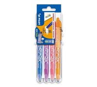 Pilot Frixion Rollerball Pen Set - 4 Pack Assorted Colours, 0.7mm Medium Tip (Sky Blue, Purple, Coral Pink, Apricot Orange)