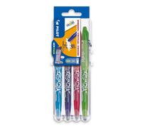 Pilot Frixion Rollerball Pen Set - 4 Pack (Sky Blue, Violet, Pink, Light Green) 0.7mm Medium Tip - Erasable Ink, Smooth Writing