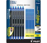 Pilot Frixion Synergy Clicker Erasable Pens, Retractable and Refillable, 0.5mm Extra Fine Point, 6 Pack of Blue Ink Pens + 6 Refills