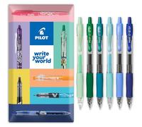 PILOT G-2 Retractable Gel Ink Rollerball Pens - 0.7mm Nib Tip - In Envelope Gift Packaging - Pack Set of 6 - Blue Green Tones