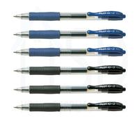 Pilot G-2 Rollerball Pen Set - 6 Pack (Black, Blue) 0.5mm Fine Tip - Smooth, Precise Writing