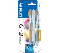 Pilot G-207 Retractable Gel Rollerball Medium Line Triple Blister (Gold, Silver, White)
