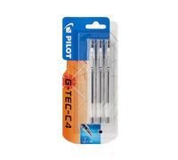 Pilot G - Tec C4 Gel Microtip Rollerball Pen, 0.4 mm Tip - Black, Pack of 3