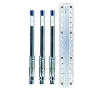 Pilot G-Tec C4 Rollerball Pen Gel Micro 0.4 mm Tip Fineliner Blue (Pack of 3 + Free Ruler)