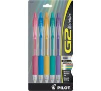 PILOT, G2 Metallics Gel Roller Pens, Fine Point 0.7 mm, Assorted Colors, Pack of 5