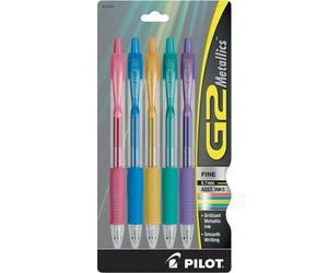 PILOT G2 Metallics Refillable and Retractable Rolling Ball Gel Pens Fine Point Assorted Color Inks 5-Pack (34404)