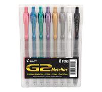 Pilot G2 Metallics Refillable and Retractable Rolling Ball Gel Pens, Fine Point, Assorted Color Inks, 8-Pack Pouch (34405)