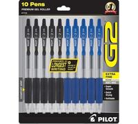 PILOT G2 Pens 0.5 mm - 10 Pack of 5 Blue and 5 Black Pens Ballpoint Extra Fine Point, Refillable & Retractable
