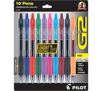 Pilot, G2 Premium Gel Roller Pens, Fine Point 0.7 mm, Assorted Colors, Pack of 10
